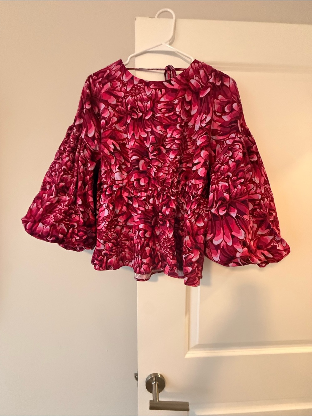 Kika Vargas Fuchsia Floral Puff-Sleeve Blouse
